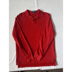 Polo Ralph Lauren Mens Large Red Long Sleeve Fleece Polo Shirt Cotton Blend Pony